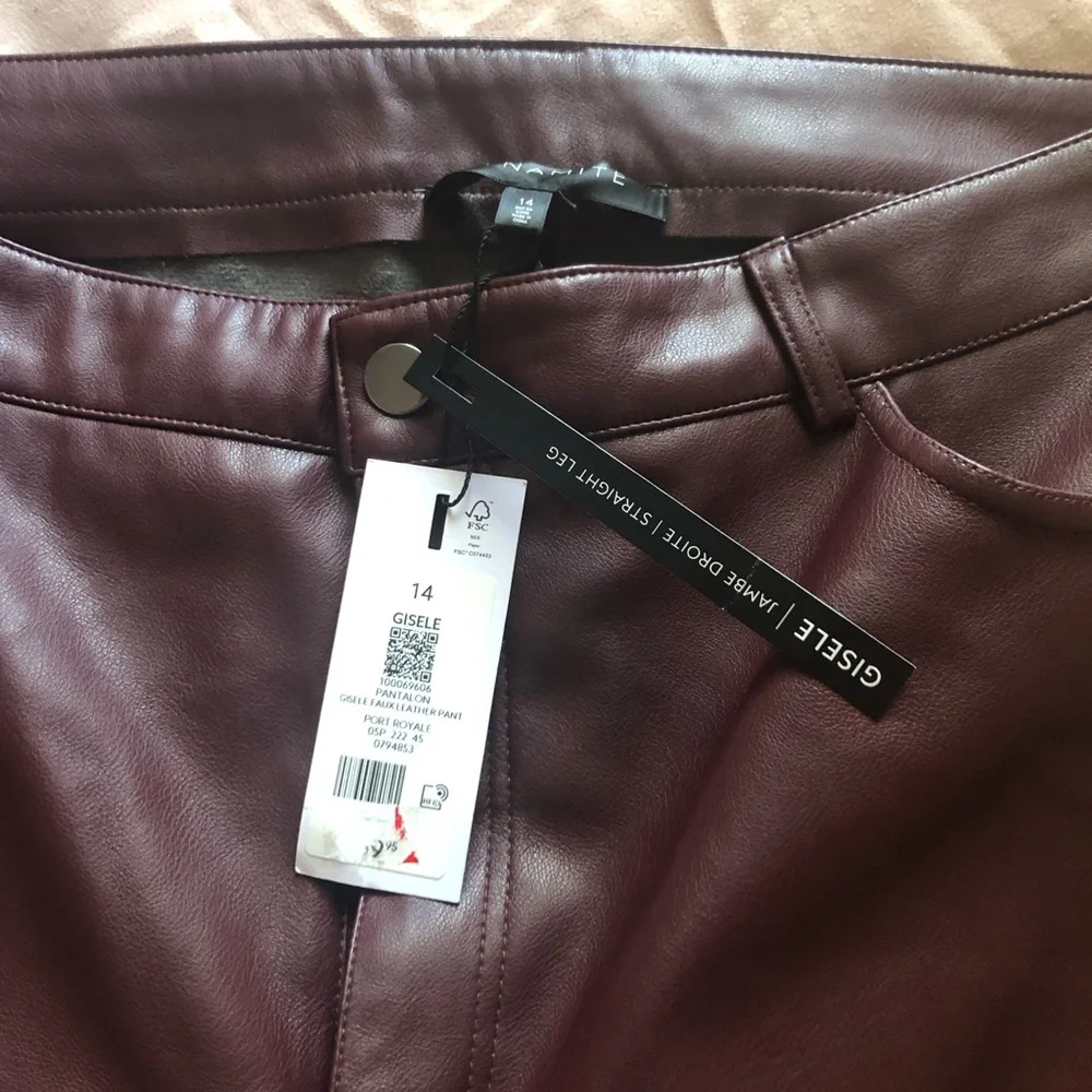 Size 14 Dynamite Vegan Leather Burgundy Pants NWT - Picture 4 of 4